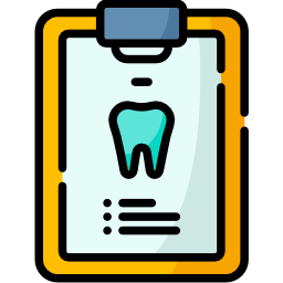 An icon of a clipboard with a paper that has a tooth drawn in the middle.